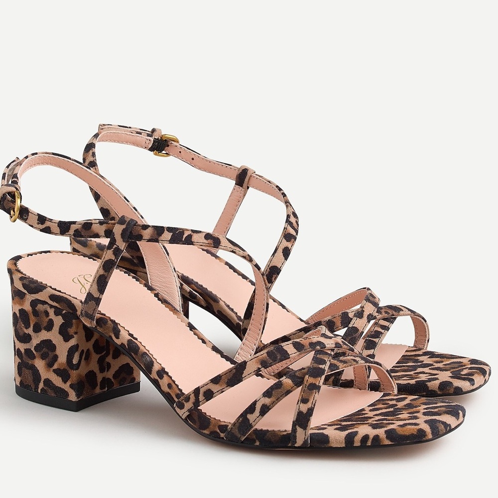 NWOT J. Crew Odette Strappy Heeled Sandals in Leopard Suede size 7